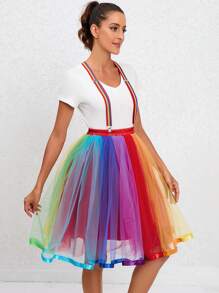 Colorblock Mesh Overlay Skirt - Multicolor - View 5
