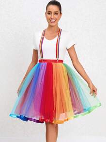 Colorblock Mesh Overlay Skirt - Multicolor - View 6