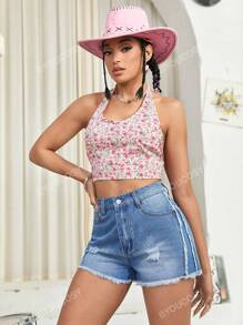 Ripped Raw Trim Denim Shorts