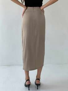 DAZY Solid Knot Front Wrap Skirt - Khaki - View 4