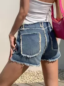 DAZY 毛邊緣牛仔短褲 - 中等水洗藍 - 查看 2