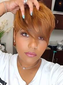 Peluca sintética corto recto con tupe - Bronce - Ver 1