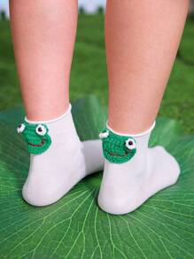 ROMWE Kawaii 1雙女性青蛙裝飾可愛中筒襪適用於日常 - 白色 - 查看 1
