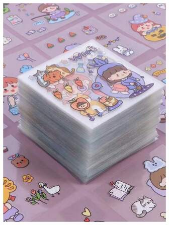 100片/包卡通圖形什錦貼紙可愛多用途貼紙適用於DIY工藝品、裝飾品、手帳