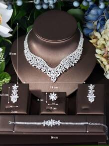 1set Elegant And Luxurious Bridal Jewelry Set With Cubic Zirconia Inlay - Silver - View 12