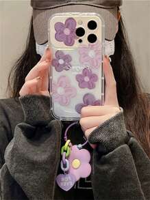 Floral Print Clear Phone Case With Flip Lens Cover - Mauve Purple - View 3