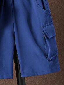 SHEIN Bộ hai mảnh Trai Túi Nút phía trước màu trơn Giải trí - Màu xanh hải quân - Xem 6