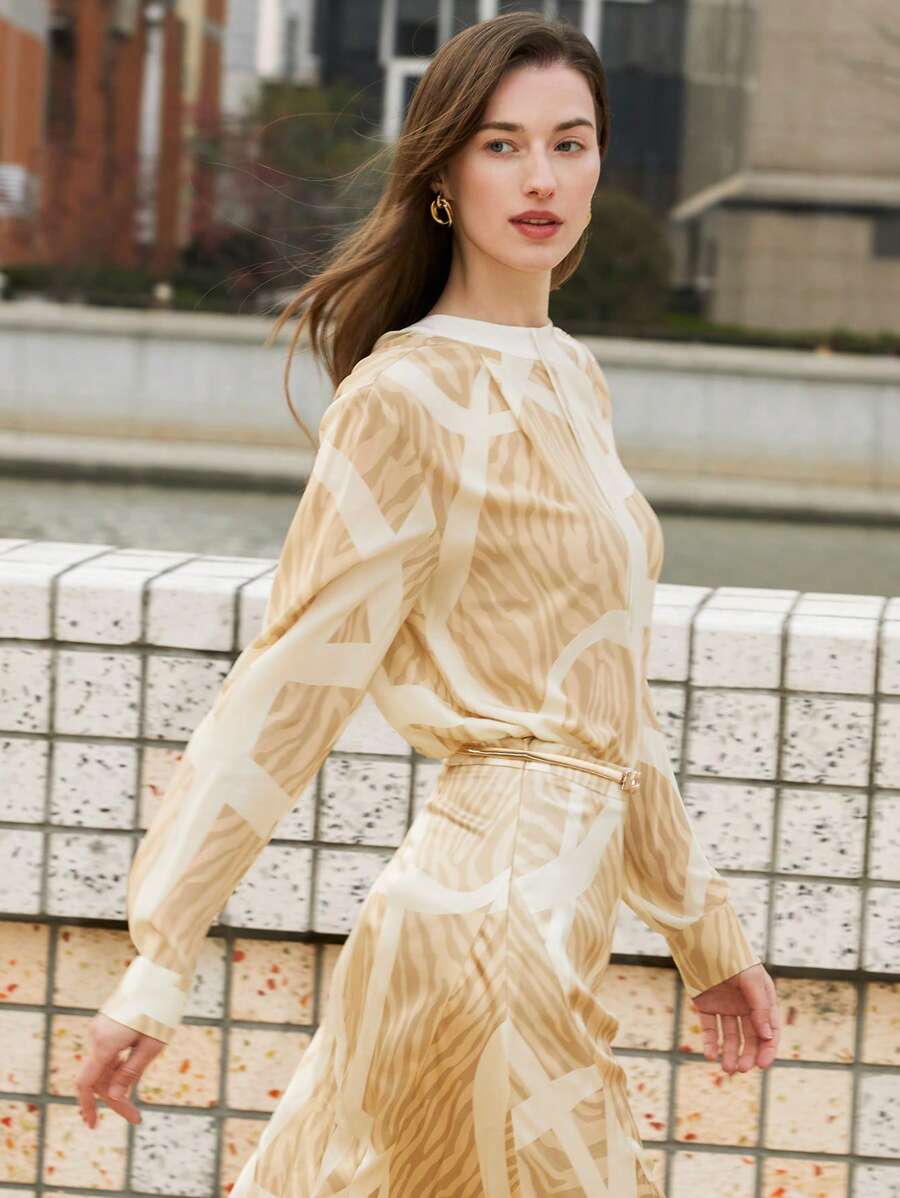 MOTF PREMIUM BLUSA DE SEDA PURA RAYAS CEBRA