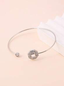 方晶鋯石裝飾開口手鐲 - 銀色 - 查看 2