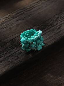 1pc Bohemian Style Elastic Beaded Wide Ring With Natural Stone For Women