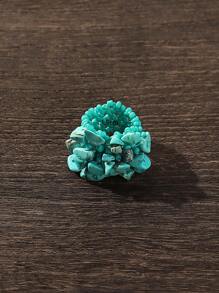 1pc Bohemian Style Elastic Beaded Wide Ring With Natural Stone For Women