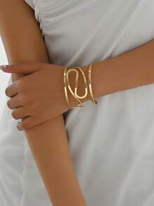 1入組帶簡約S形和字母細節多層袖口手鐲女士時尚配飾禮品 - 金黃色 - 查看 3