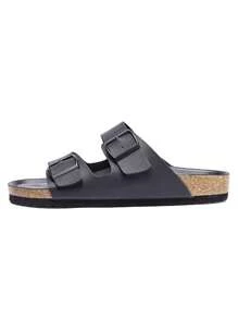 Unisex Casual Soft Cork Strap Slide Sandals, Fashion Comfortable Slip-On Japanese Style For Students - Black - View 3