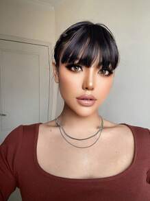 Short Straight Synthetic Hair Bangs - Black - View 3