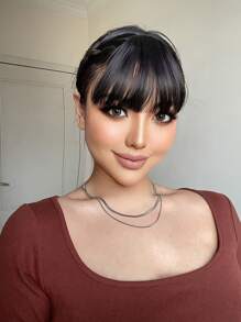 Short Straight Synthetic Hair Bangs - Black - View 4