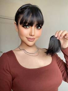 Short Straight Synthetic Hair Bangs - Black - View 6