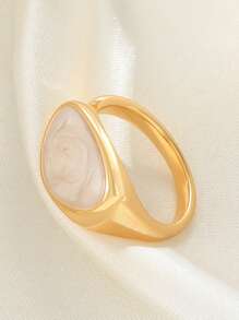 1 chiếc nhẫn hình học bất đối xứng nhiều màu tráng dầu cổ điển thời trang phù hợp để đeo hàng ngày cho phụ nữ - Vàng - Xem 2