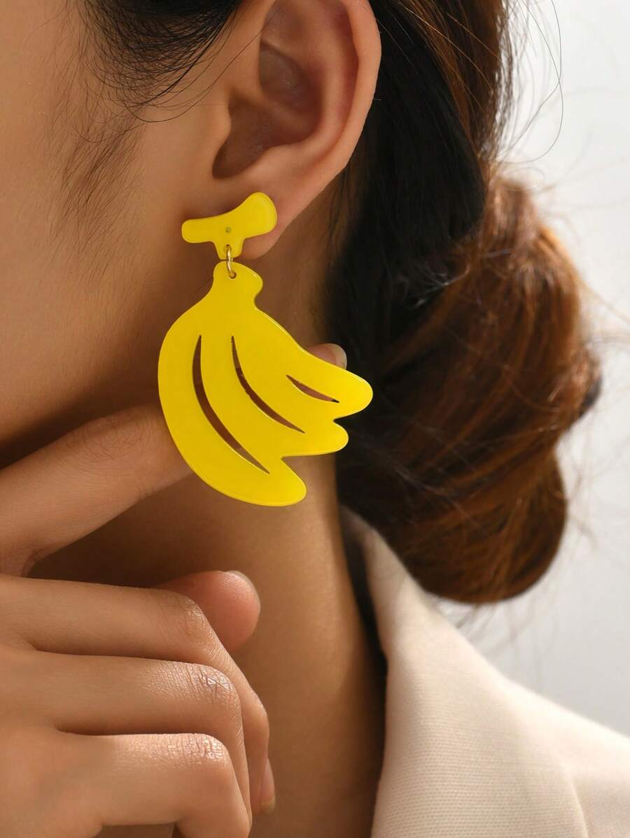 1 Đôi Mô Phỏng Hoạt Hình Dễ Thương Bông Tai Chuối Cho Nữ Rừng Mưa Nhiệt Đới Trái Cây Trang Trí Bông Tai Quà Tặng - Màu vàng - Xem 1