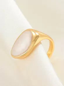 1 chiếc nhẫn hình học bất đối xứng nhiều màu tráng dầu cổ điển thời trang phù hợp để đeo hàng ngày cho phụ nữ - Vàng - Xem 3