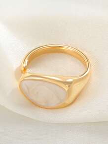 1 chiếc nhẫn hình học bất đối xứng nhiều màu tráng dầu cổ điển thời trang phù hợp để đeo hàng ngày cho phụ nữ - Vàng - Xem 5