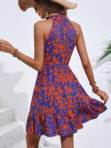 SHEIN VCAY Vestido halter con estampado bajo con fruncido con cinturón - Multicolor - Ver 2