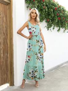 DEARCASE Vestido con estampado floral bajo con fruncido - verde menta - Ver 3