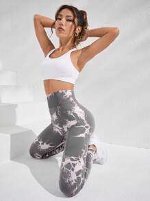 Easithlete 紮染寬腰帶運動打底褲 - 灰色 - 查看 5