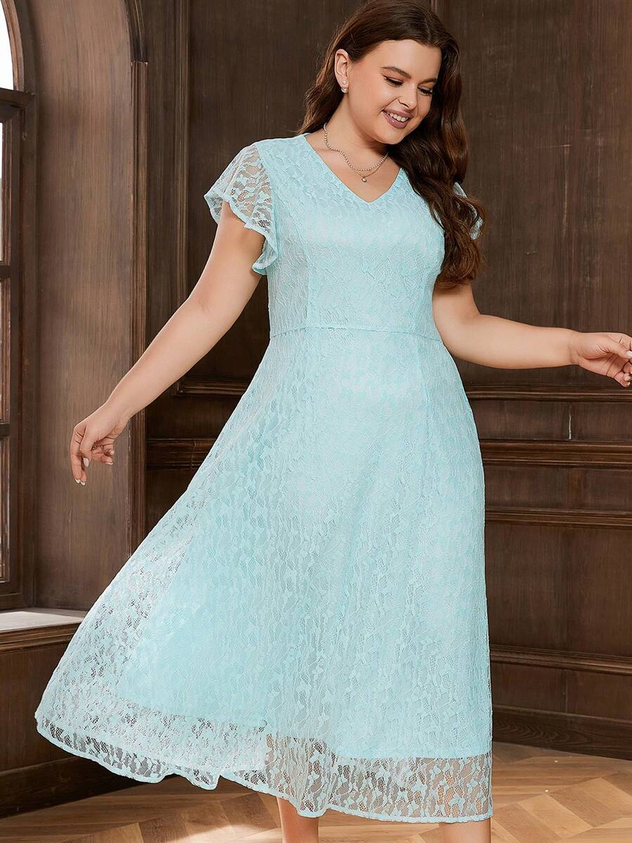 Plus Butterfly Sleeve Lace Dress