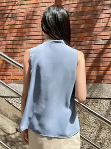 DAZY Casual Business Style Sleeveless Solid Color Shirt,Sleeveless Tops Going Out Tops - Dusty Blue - View 2