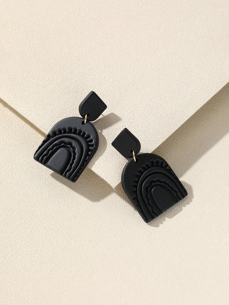 Bông tai thả hình học kết cấu - màu đen - Xem 1