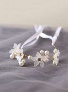 Flower & Faux Pearl Decor Wrist Corsage