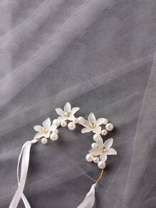 Flower & Faux Pearl Decor Wrist Corsage