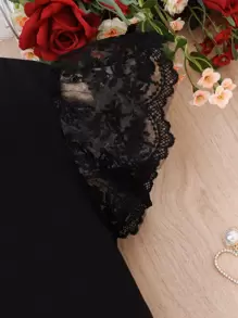 青少年女孩撞色蕾丝蝴蝶袖扭纹下摆 T 恤，假日，夏季，旅行