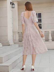Sweetheart Neck Butterfly Sleeve Lace Dress - Dusty Pink - View 2