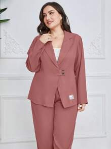 Mulvari Plus Lapel Neck Blazer & Letter Patched Trousers - Dusty Pink - View 4
