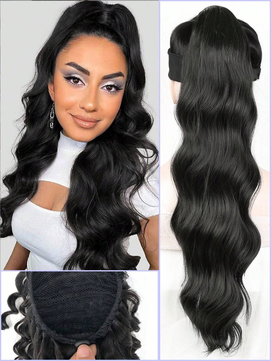 Long Body Wave Ponytail Synthetic Hair Extension - Black - View 1