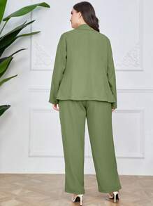 Mulvari Plus Lapel Neck Blazer & Letter Patched Pants - Green - View 2
