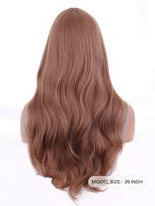 Peluca sintética largo ondulado con tupe - Marrón - Ver 2