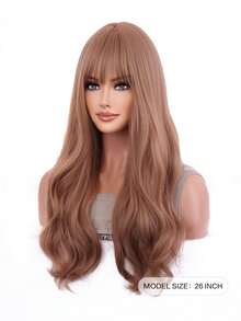 Peluca sintética largo ondulado con tupe - Marrón - Ver 3