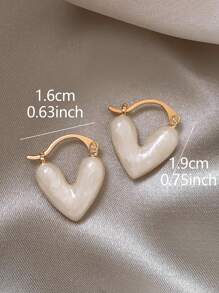 1對心形獨特奢華日常通勤女士圓耳環 - 白色 - 查看 6