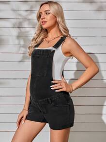 SHEIN Maternity Roll Hem Denim Dungarees Without Top - Dark Grey - View 2