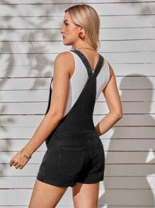 SHEIN Maternity Roll Hem Denim Dungarees Without Top - Dark Grey - View 3