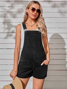 SHEIN Maternity Roll Hem Denim Dungarees Without Top - Dark Grey - View 5