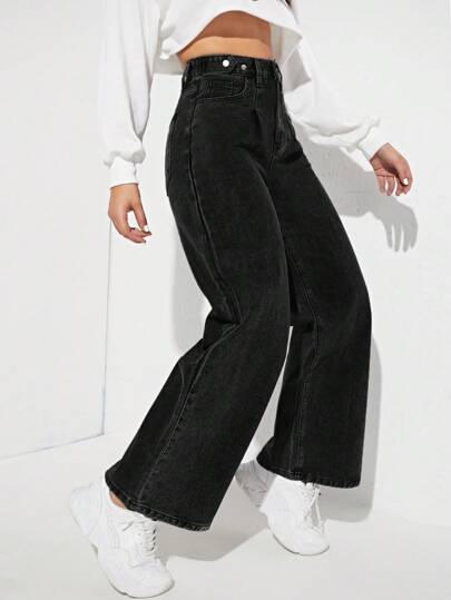 SHEIN EZwear 高腰闊腿牛仔褲