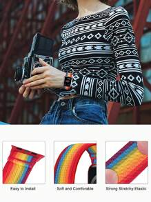 Rainbow Striped Watchband Compatible With Apple Watch - Multicolor - View 2