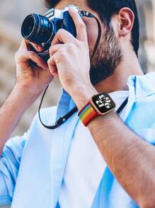 Rainbow Striped Watchband Compatible With Apple Watch - Multicolor - View 3