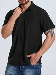 Manfinity Homme Men Plus Solid Button Up Shirt - Black - View 3