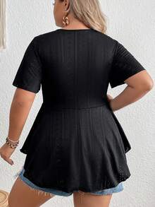 SHEIN LUNE Plus Contrast Lace Peplum Tee - Black - View 3