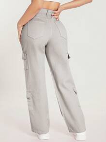 SHEIN PETITE 翻蓋口袋工裝牛仔褲