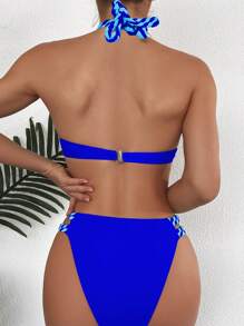 SHEIN Swim Bañador bikini push up de color combinado halter - Azul - Ver 2
